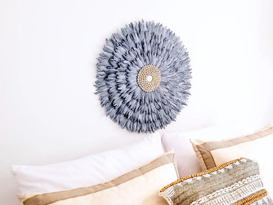 edle Wanddeko mit Federn und Muscheln "Karma" I Ø 60cm MyBaliNestBoho Deko%handmade%handgefertigt%Inneneinrichtung%exklusiv%Bali%Luxus%Wohnzimmer%Schlafzimmer