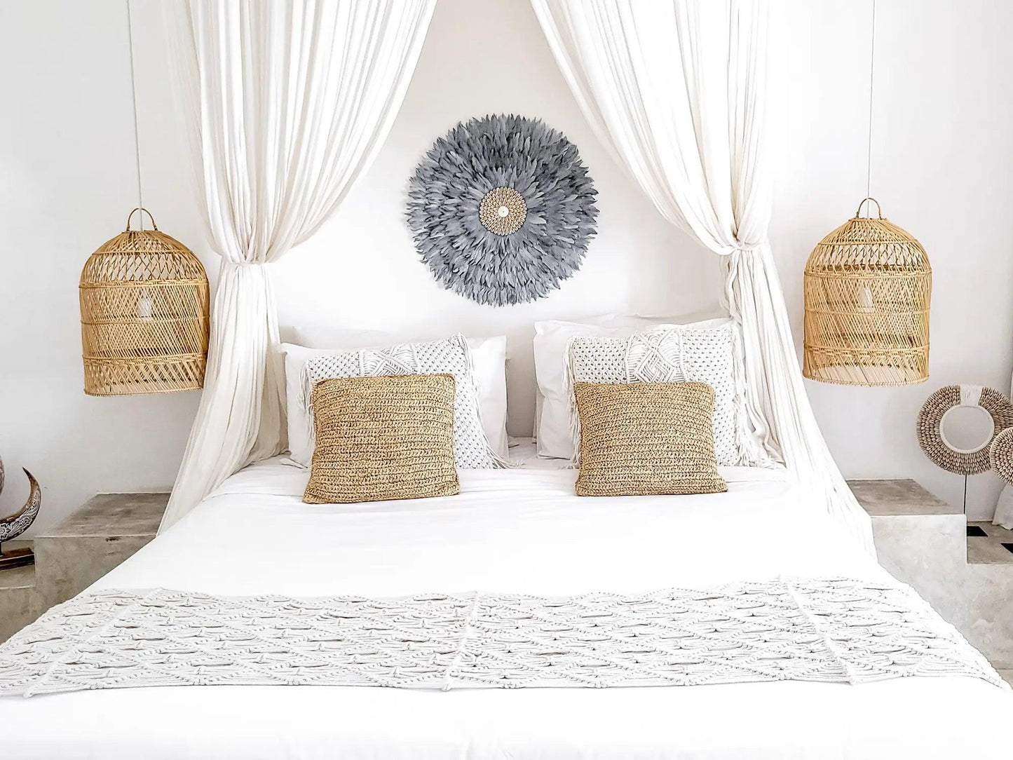 edle Wanddeko mit Federn und Muscheln "Karma" I Ø 60cm MyBaliNestBoho Deko%handmade%handgefertigt%Inneneinrichtung%exklusiv%Bali%Luxus%Wohnzimmer%Schlafzimmer