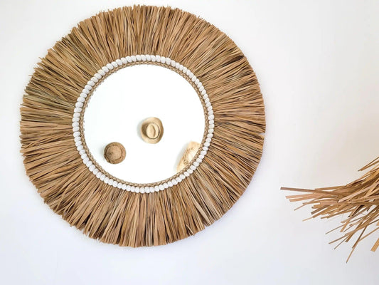 runder Boho Deko Spiegel "Gili" I Ø 60cm MyBaliNestBoho Deko%handmade%handgefertigt%Inneneinrichtung%exklusiv%Bali%Luxus%Wohnzimmer%Schlafzimmer