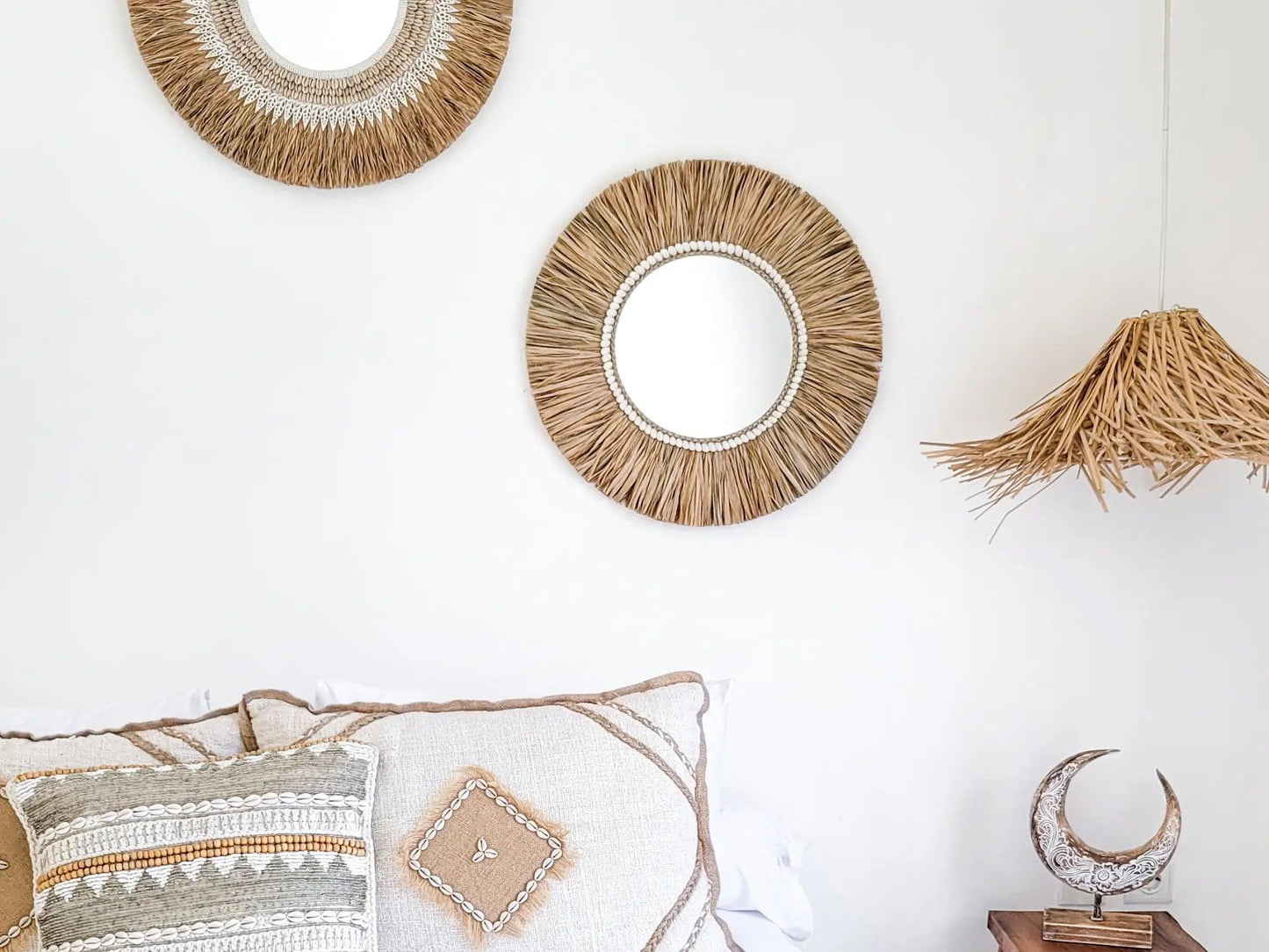 runder Boho Deko Spiegel "Gili" I Ø 60cm MyBaliNestBoho Deko%handmade%handgefertigt%Inneneinrichtung%exklusiv%Bali%Luxus%Wohnzimmer%Schlafzimmer