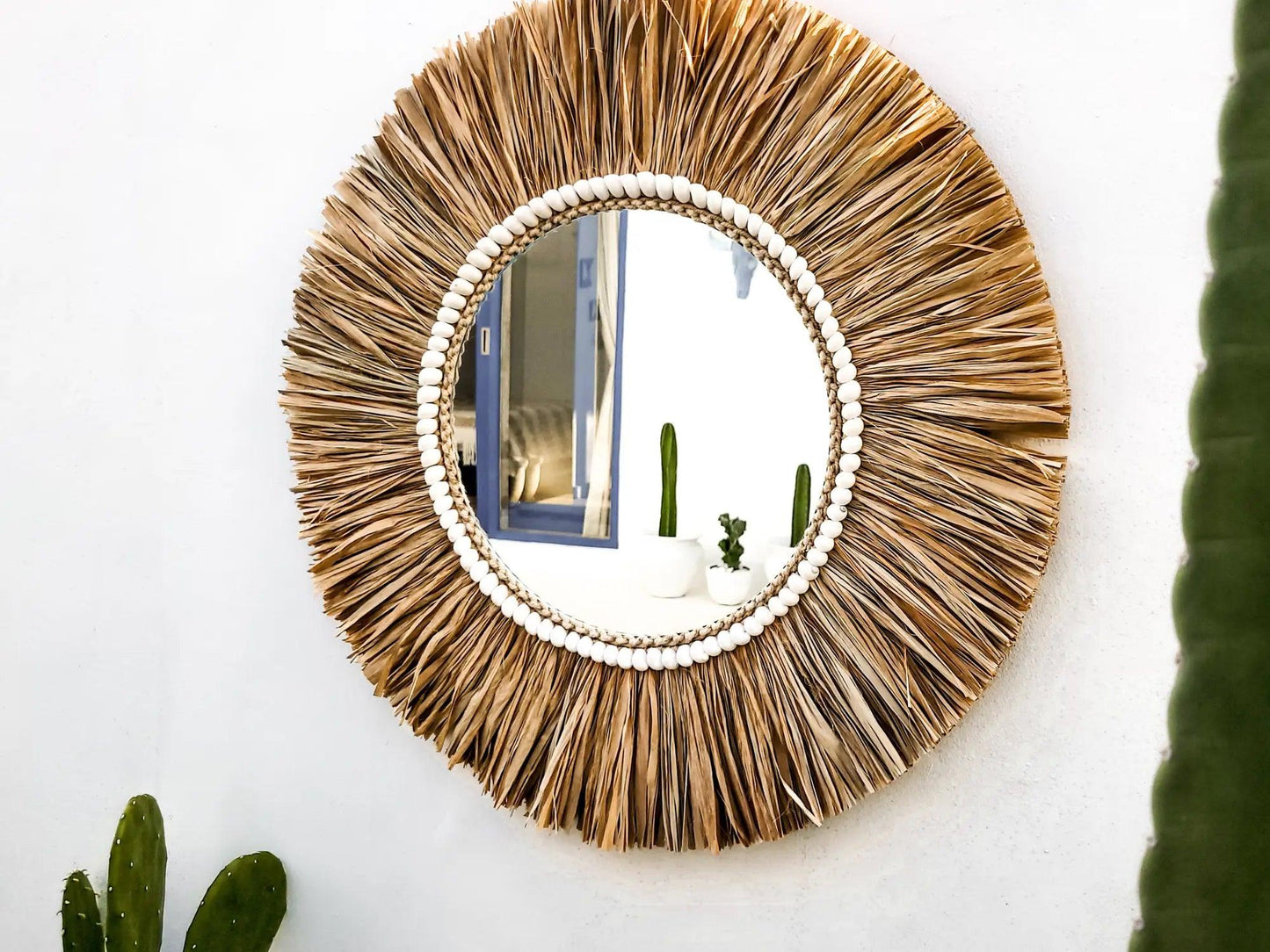 runder Boho Deko Spiegel "Gili" I Ø 60cm MyBaliNestBoho Deko%handmade%handgefertigt%Inneneinrichtung%exklusiv%Bali%Luxus%Wohnzimmer%Schlafzimmer