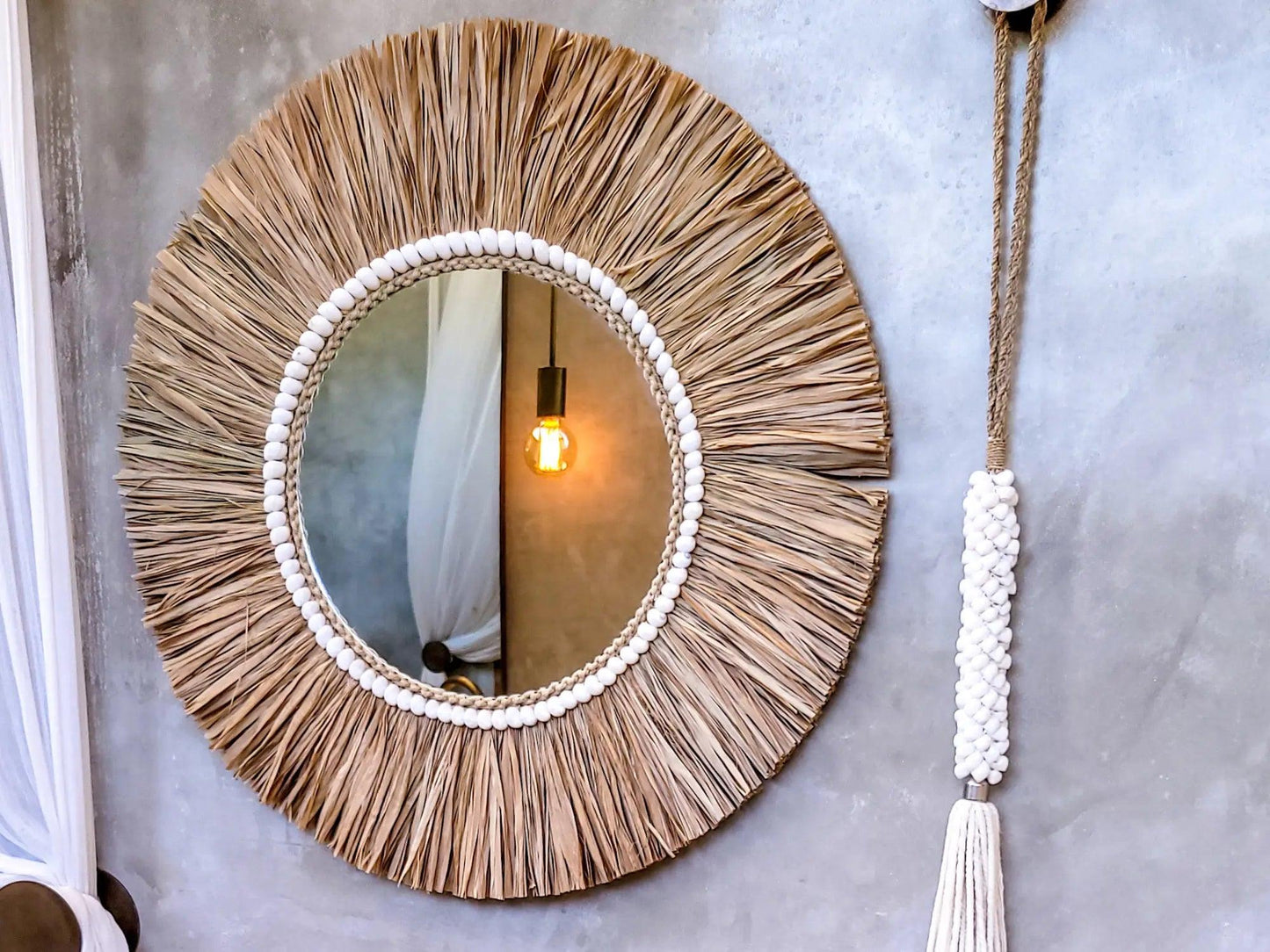 runder Boho Deko Spiegel "Gili" I Ø 60cm MyBaliNestBoho Deko%handmade%handgefertigt%Inneneinrichtung%exklusiv%Bali%Luxus%Wohnzimmer%Schlafzimmer