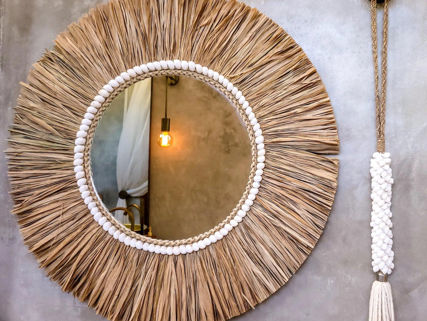 runder Boho Deko Spiegel "Gili" I Ø 60cm MyBaliNestBoho Deko%handmade%handgefertigt%Inneneinrichtung%exklusiv%Bali%Luxus%Wohnzimmer%Schlafzimmer
