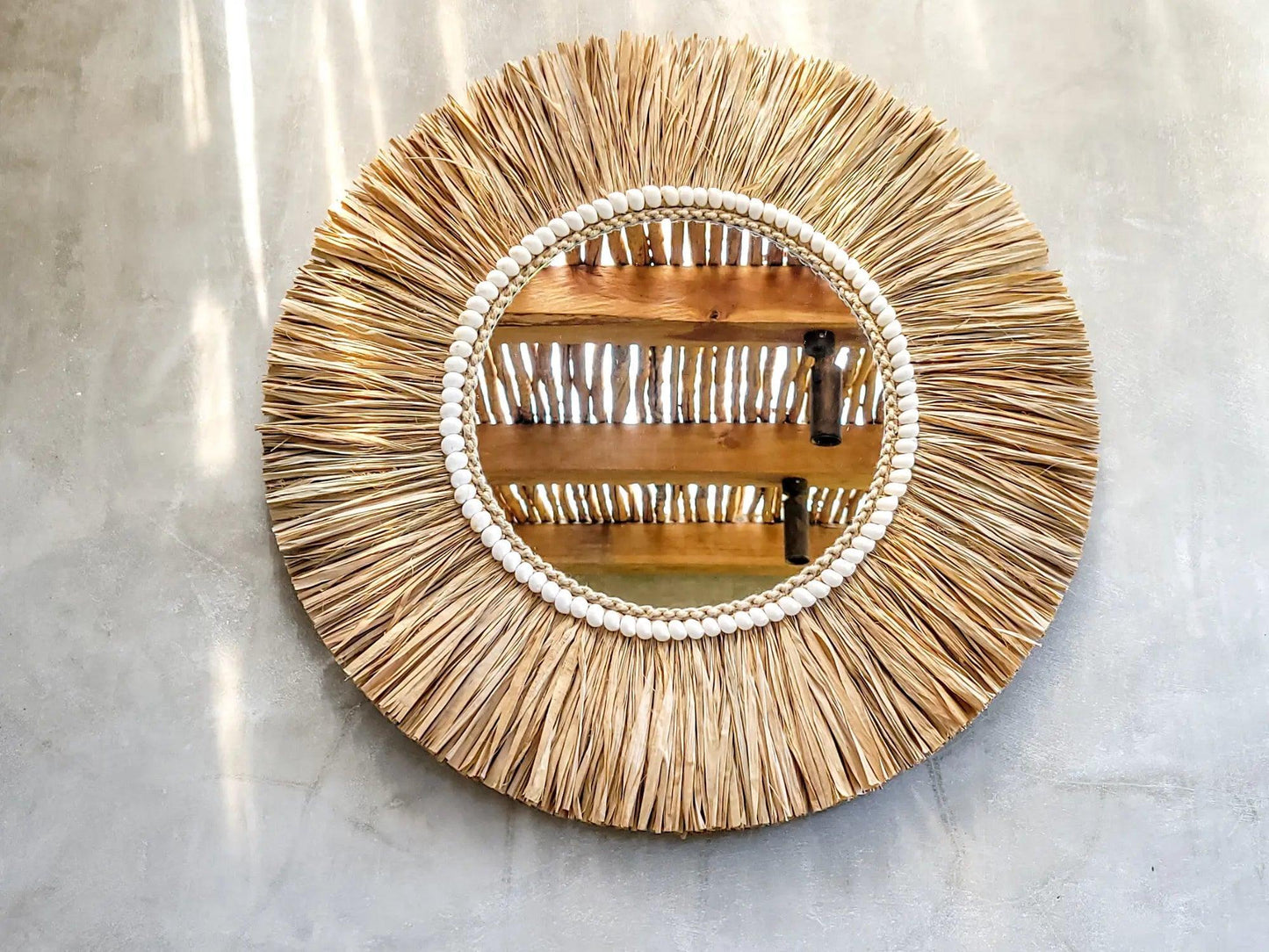 runder Boho Deko Spiegel "Gili" I Ø 60cm MyBaliNestBoho Deko%handmade%handgefertigt%Inneneinrichtung%exklusiv%Bali%Luxus%Wohnzimmer%Schlafzimmer