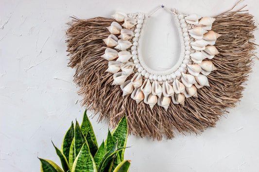Authentische Wanddekoration mit Muscheln und Raffia für Wohn- und Schlafzimmer