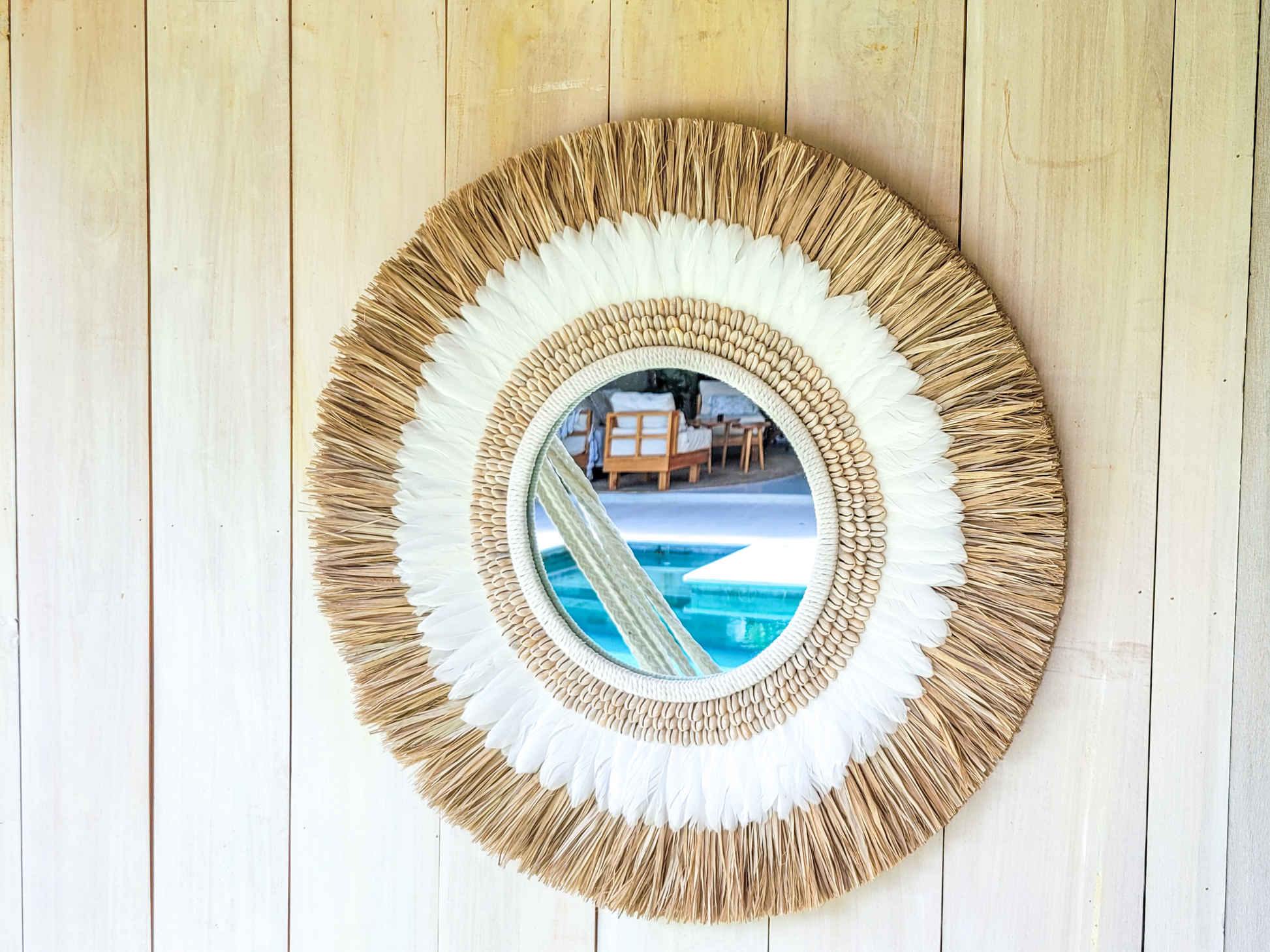 Boho Chic Wandspiegel aus nachhaltigen Materialien, handgefertigt