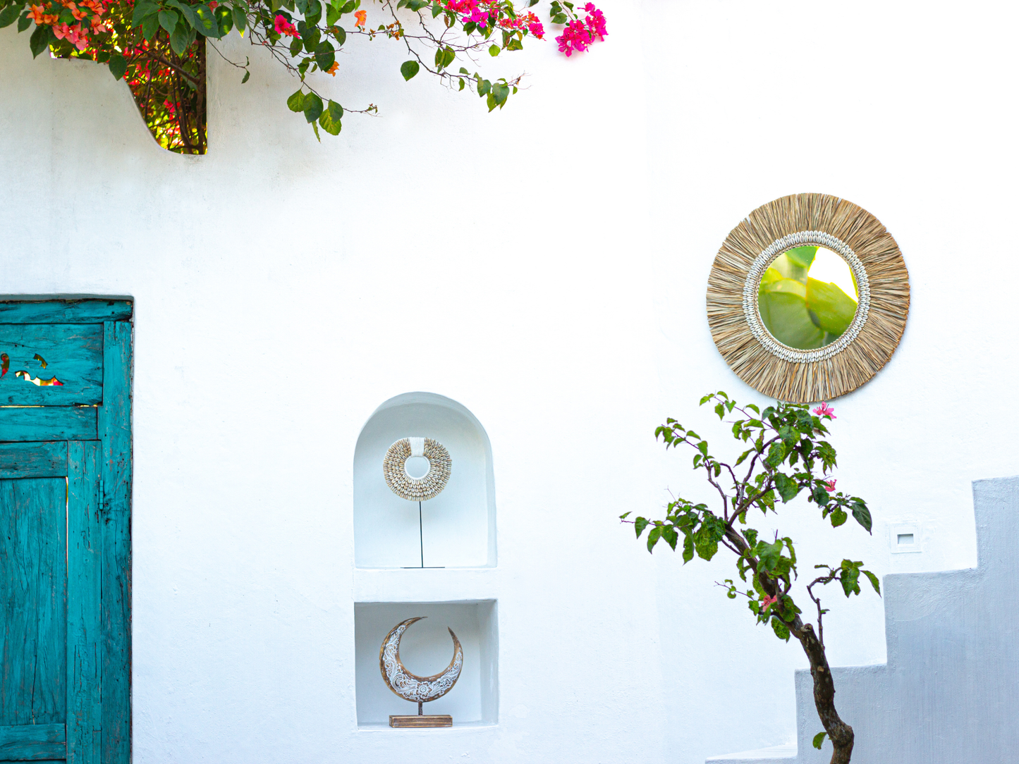 Wandspiegel aus Muscheln für modernes Boho Interior