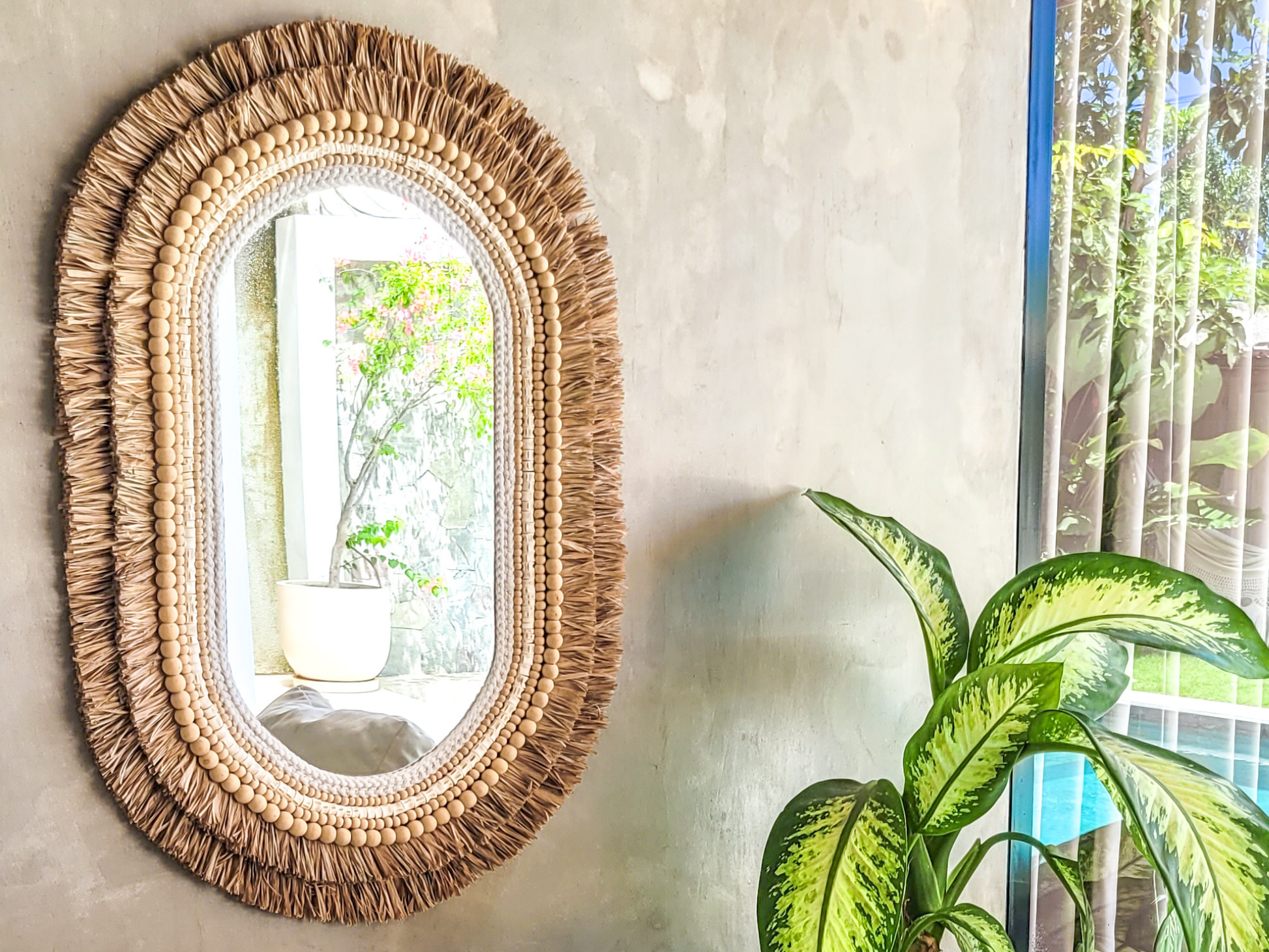 Raffia Wandspiegel Boho Chic Interior