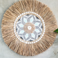 Boho Wanddeko handbemalt Türkis und Grau mit Muscheln 60 cm Durchmesser