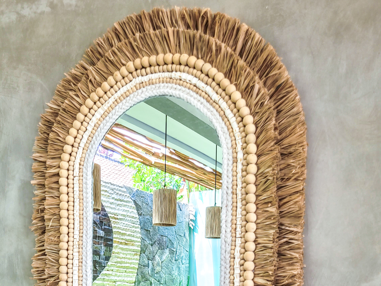 Ovale Wandkunst Boho Spiegel aus Naturmaterialien