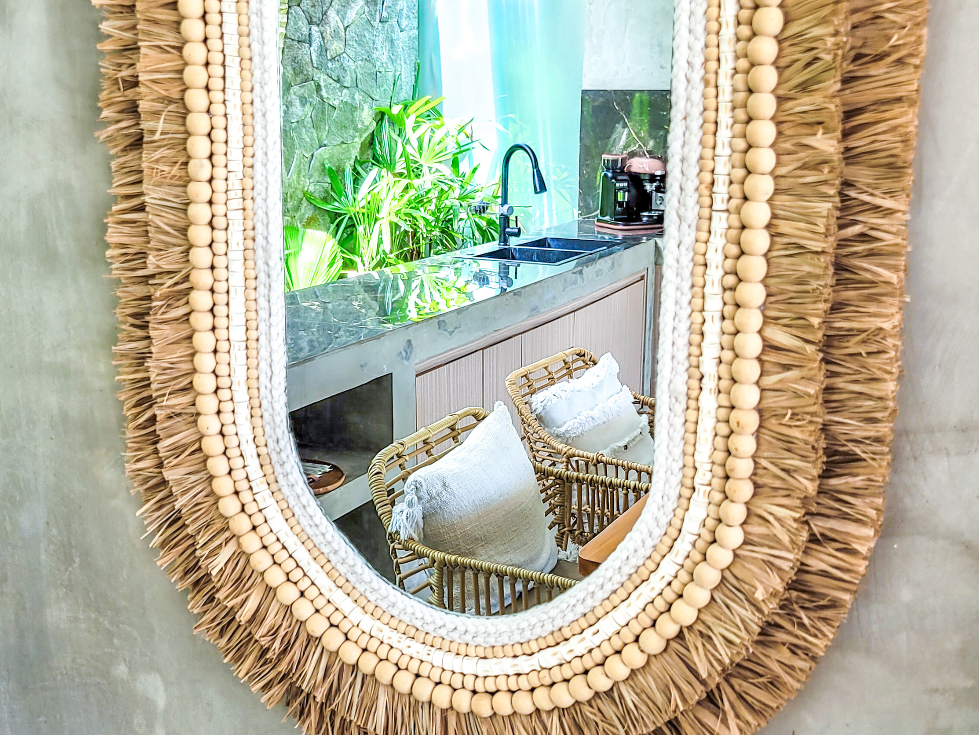 Exklusiver Boho Ovalspiegel handgemacht