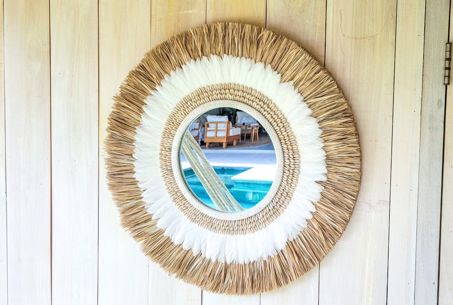 Boho Chic Wandspiegel aus nachhaltigen Materialien, handgefertigt