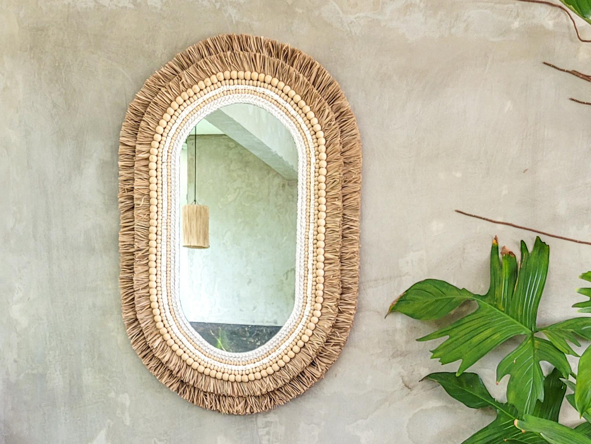 Wandspiegel oval Natur Boho Design